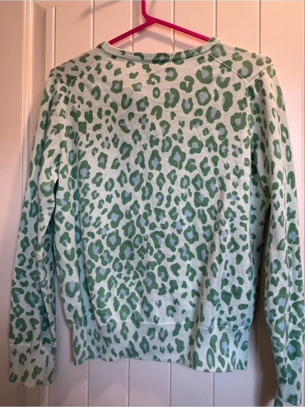 Lands' End Green 100% cotton Leopard Print Cardigan